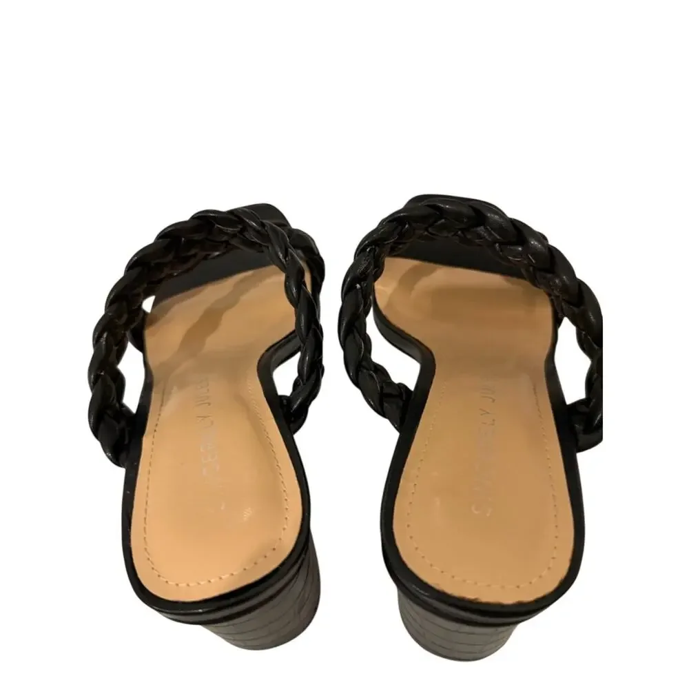 Sincerly Jules Iris Braided Double-Strap Block Heel Black Shoe Sandals - 9.5